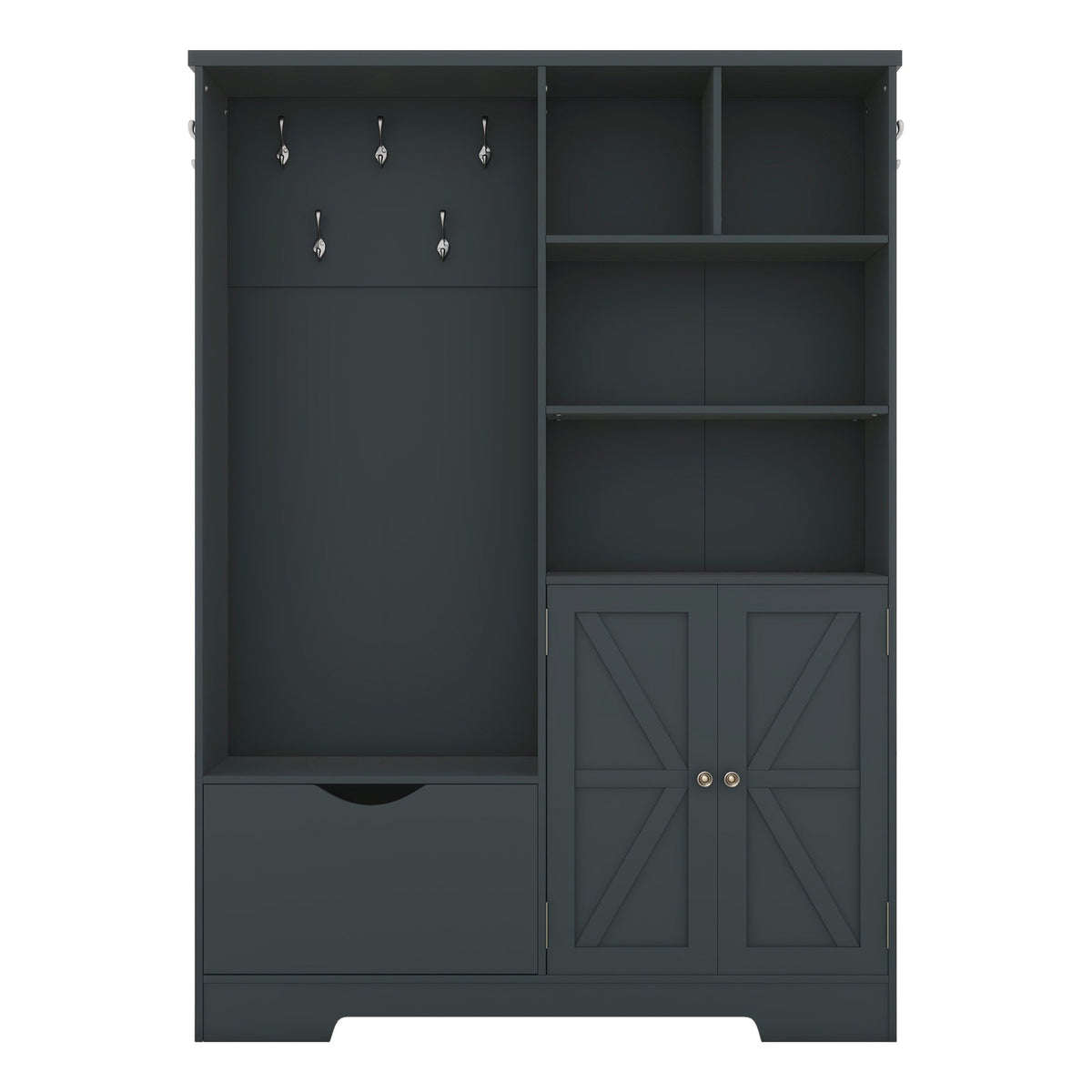Multi-functional Hall Tree with Storage Shelves Drawers and Cabinet, Elegant Hallway Shoe Cabinet with Bench Antique Blue V.I.P Digital Presence