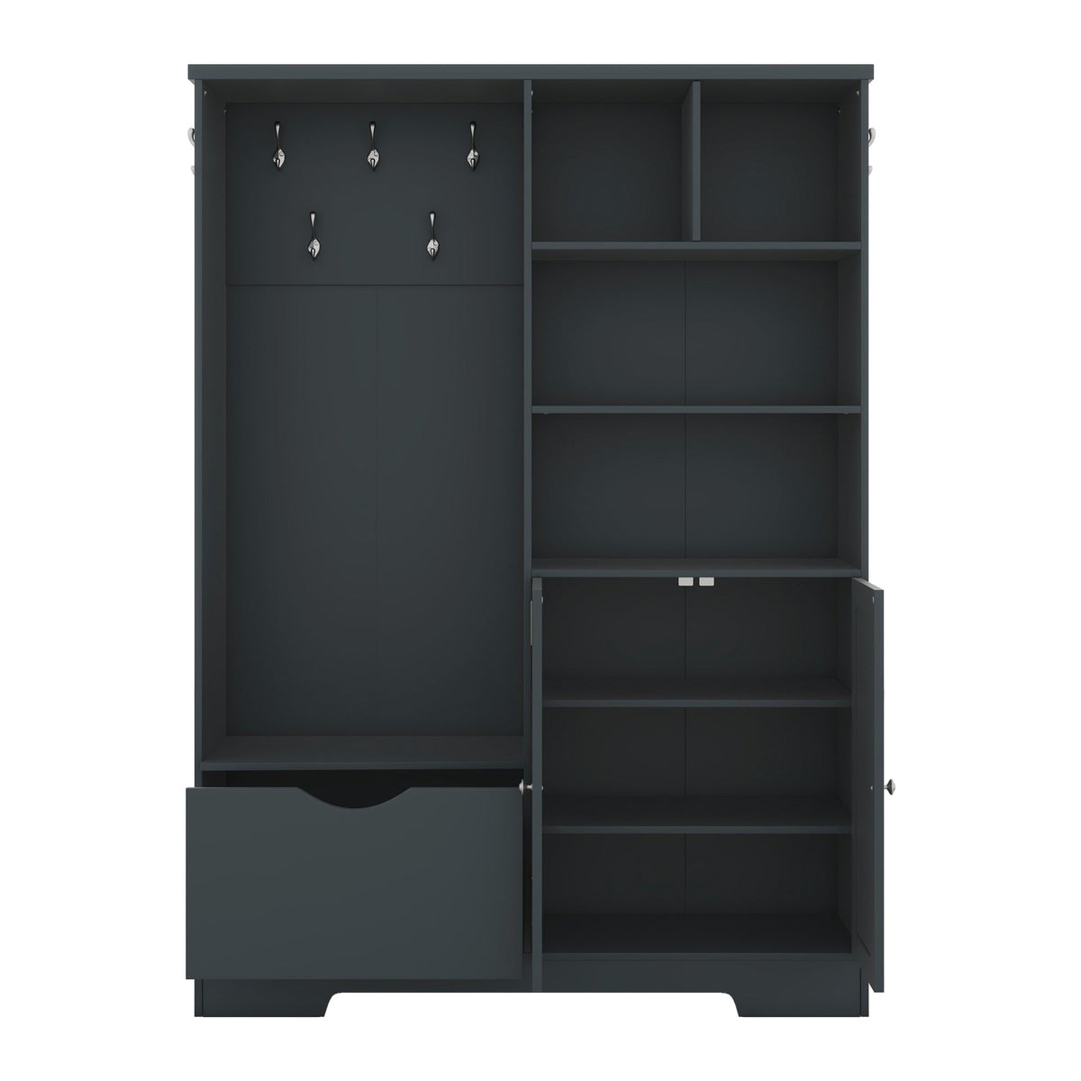 Multi-functional Hall Tree with Storage Shelves Drawers and Cabinet, Elegant Hallway Shoe Cabinet with Bench Antique Blue V.I.P Digital Presence