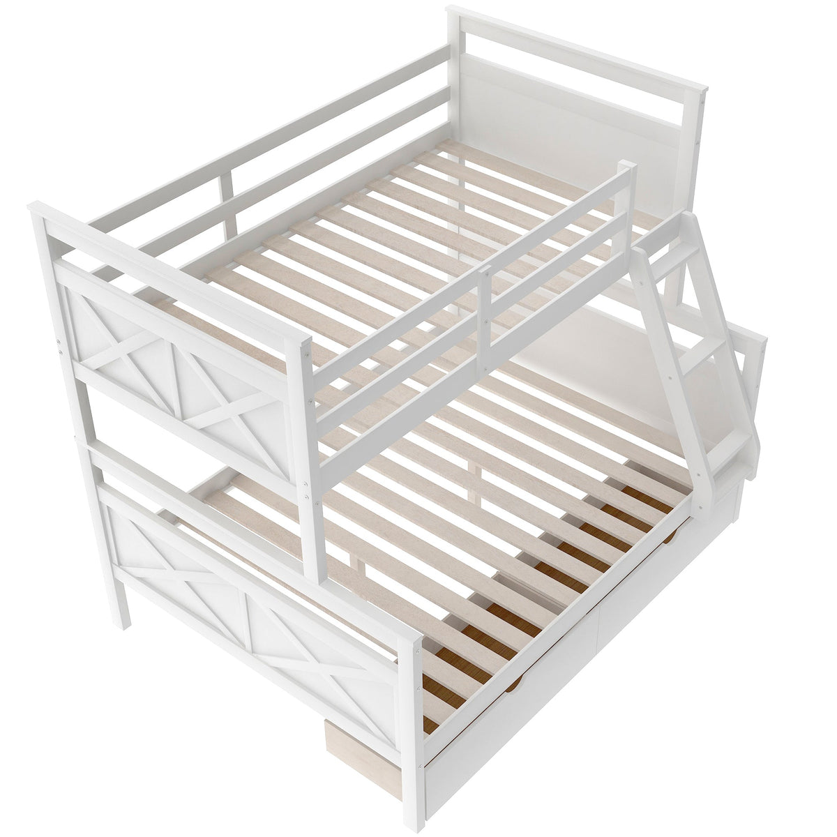 Twin over Full Bunk Bed with Ladder, Two Storage Drawers, Safety Guardrail  White V.I.P Digital Presence