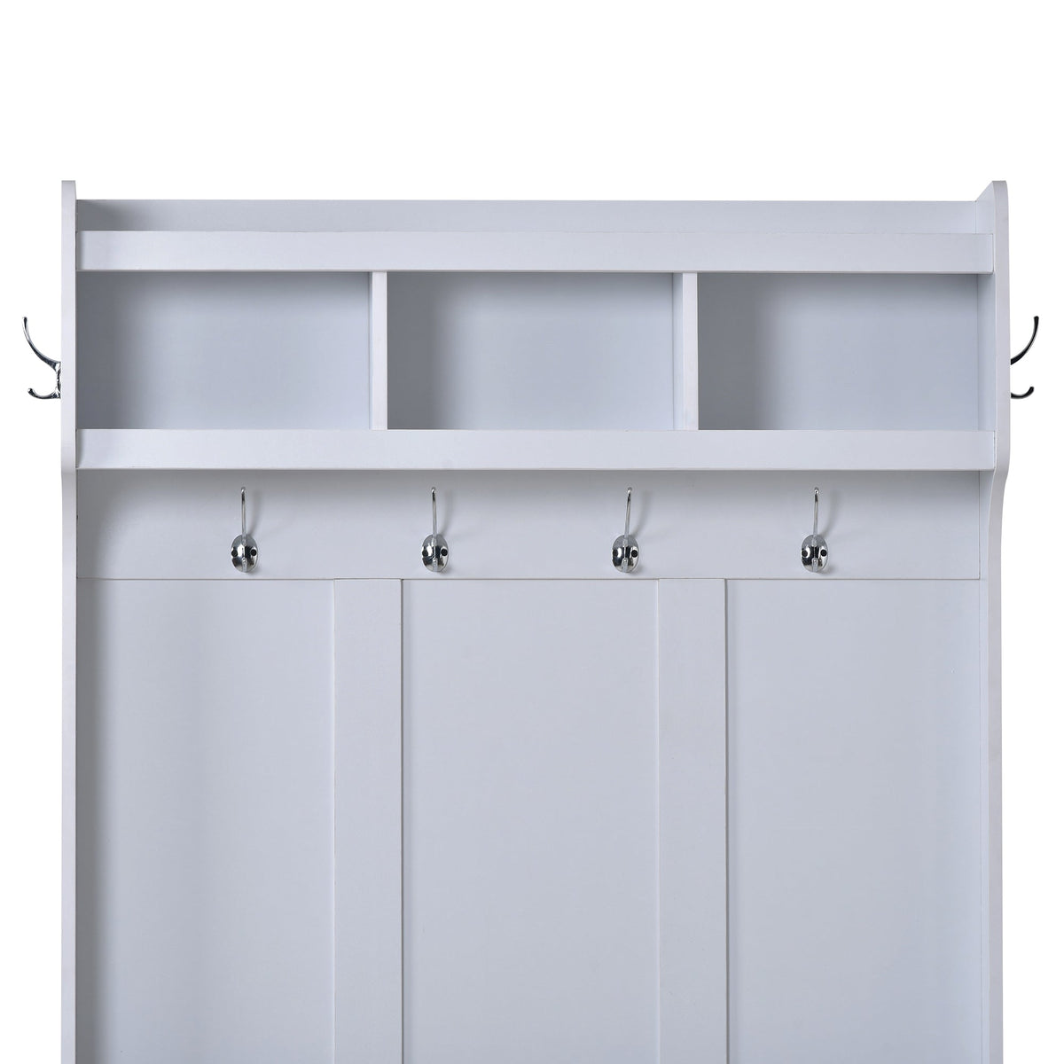 U-Can Hall Tree with 6 Hooks  Coat Hanger Entryway Bench Storage Bench (White) V.I.P Digital Presence