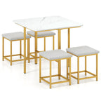 5-Piece Dining Table Set with 4 Upholstered Stools