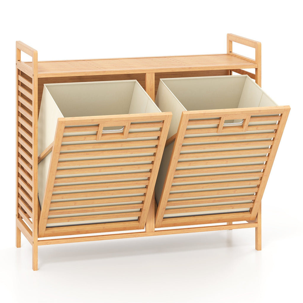 Double Tilt-out Laundry Hamper with 2 Removable Bins-Natural