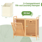 Double Tilt-out Laundry Hamper with 2 Removable Bins-Natural