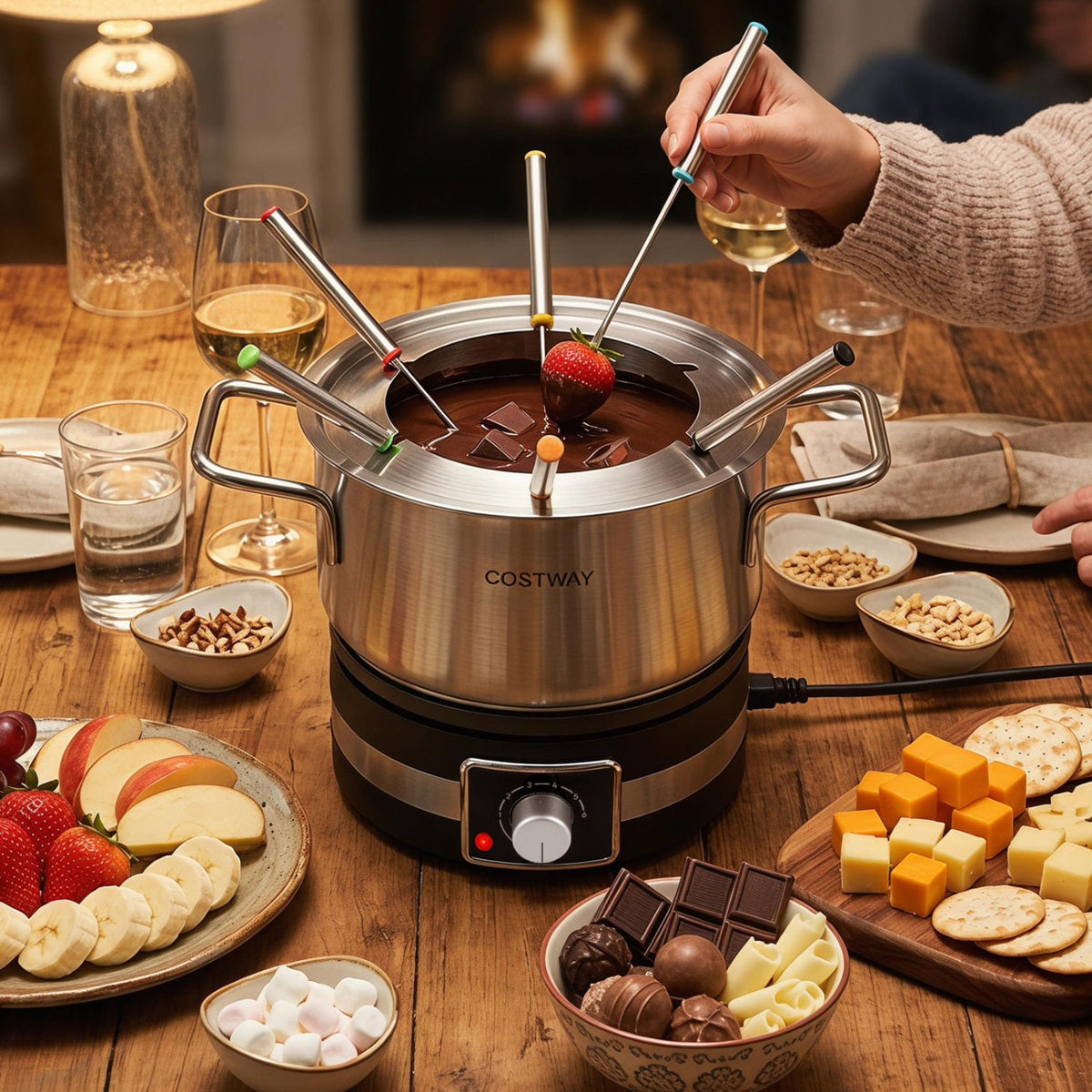Electric Fondue Pot Set with 6 Forks - 2.6 Quart Capacity DirectDeals