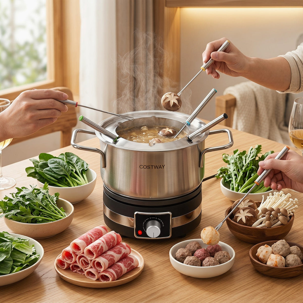 Electric Fondue Pot Set with 6 Forks - 2.6 Quart Capacity DirectDeals