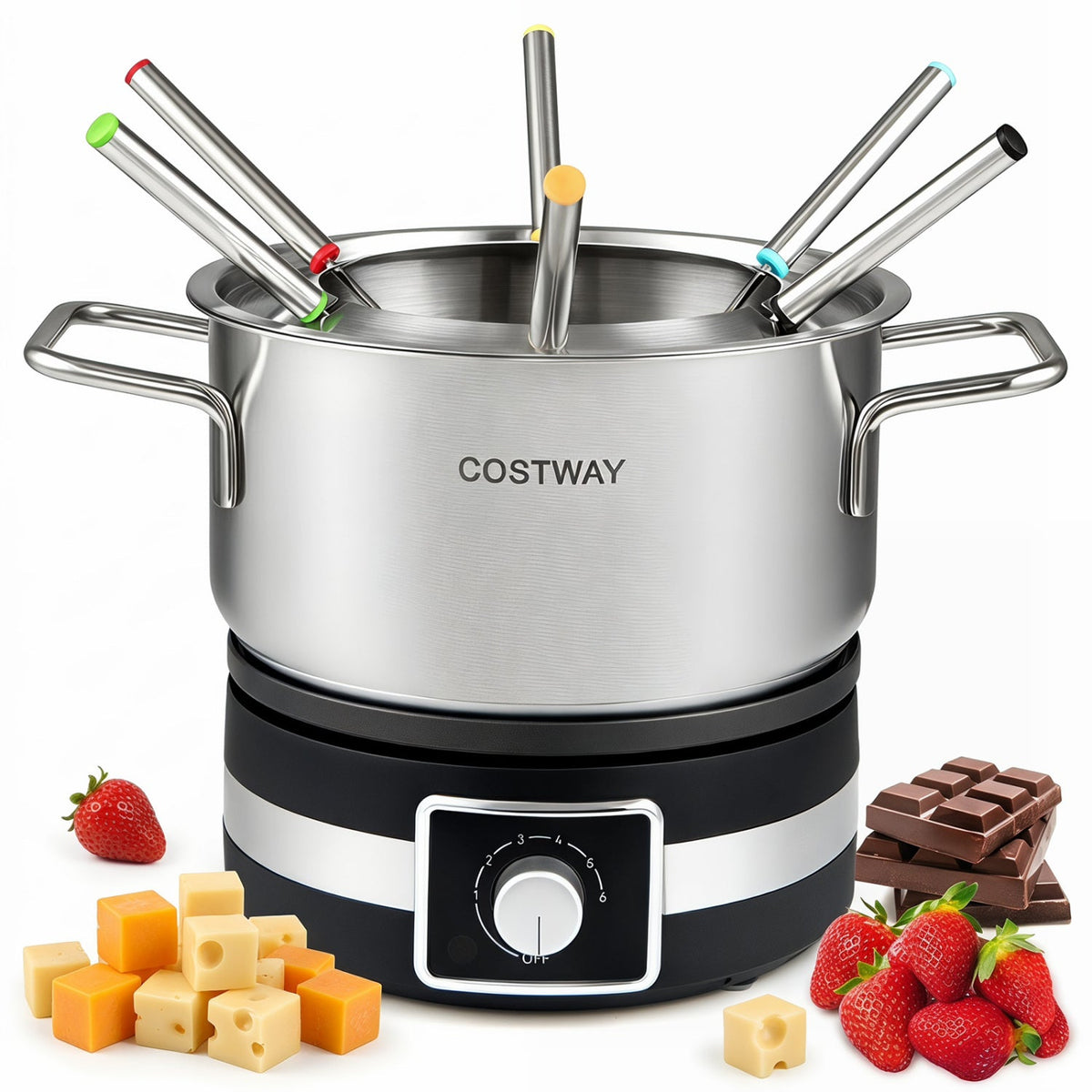 Electric Fondue Pot Set with 6 Forks - 2.6 Quart Capacity DirectDeals
