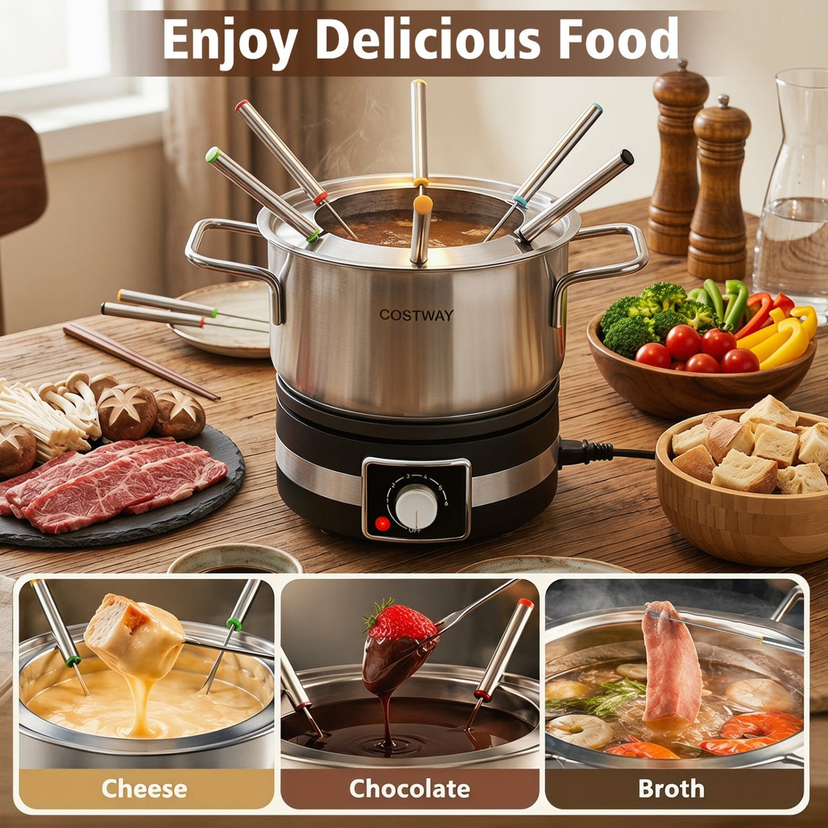 Electric Fondue Pot Set with 6 Forks - 2.6 Quart Capacity DirectDeals