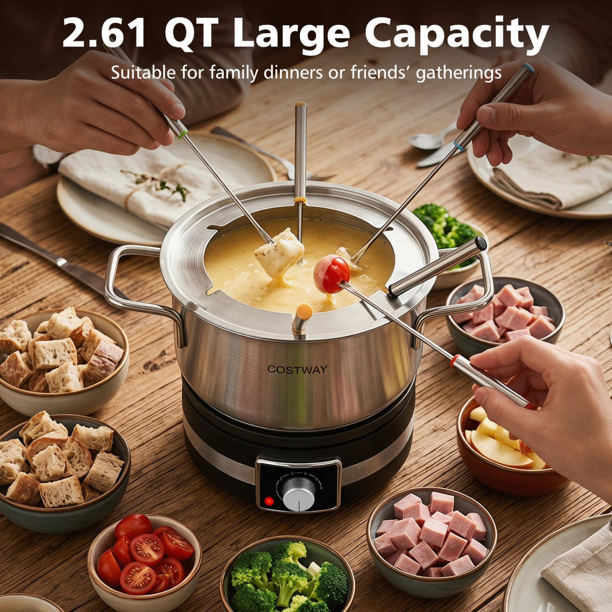 Electric Fondue Pot Set with 6 Forks - 2.6 Quart Capacity DirectDeals