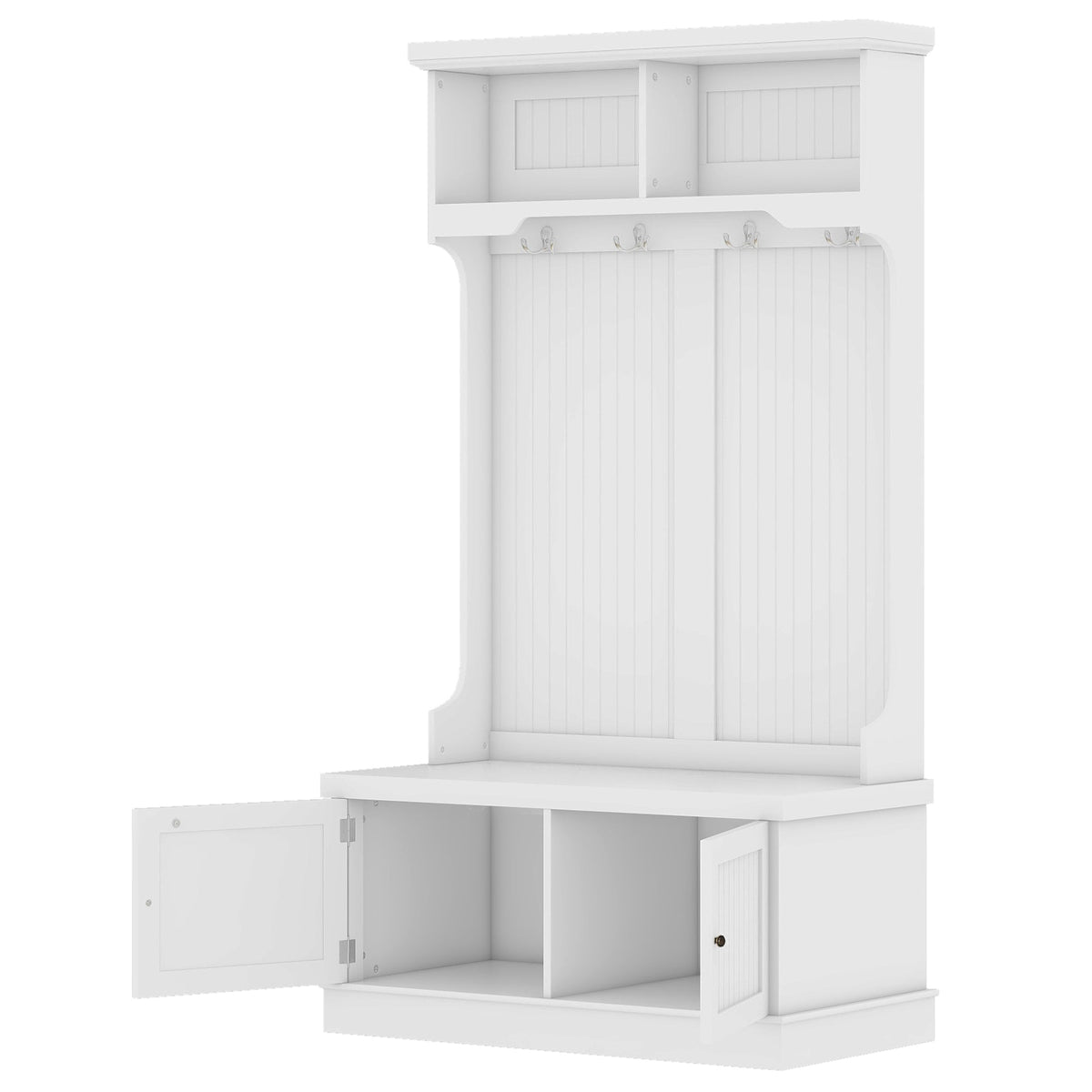 Hall Tree with Storage Shoe Bench for Entryway and Hallway, 4-in-1 Design Coat Racks with 4 Hooks for Living Room, White V.I.P Digital Presence