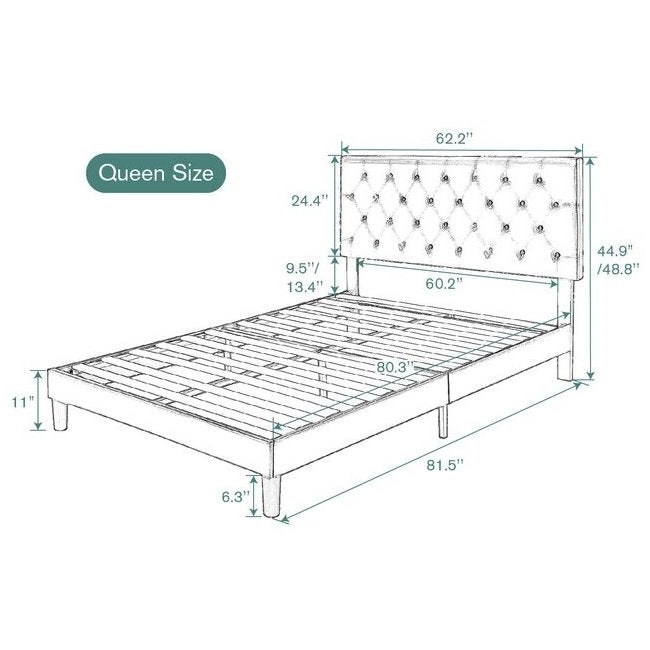 Queen White Faux Leather Upholstered Platform Bed with Button-Tufted Headboard HomePacific