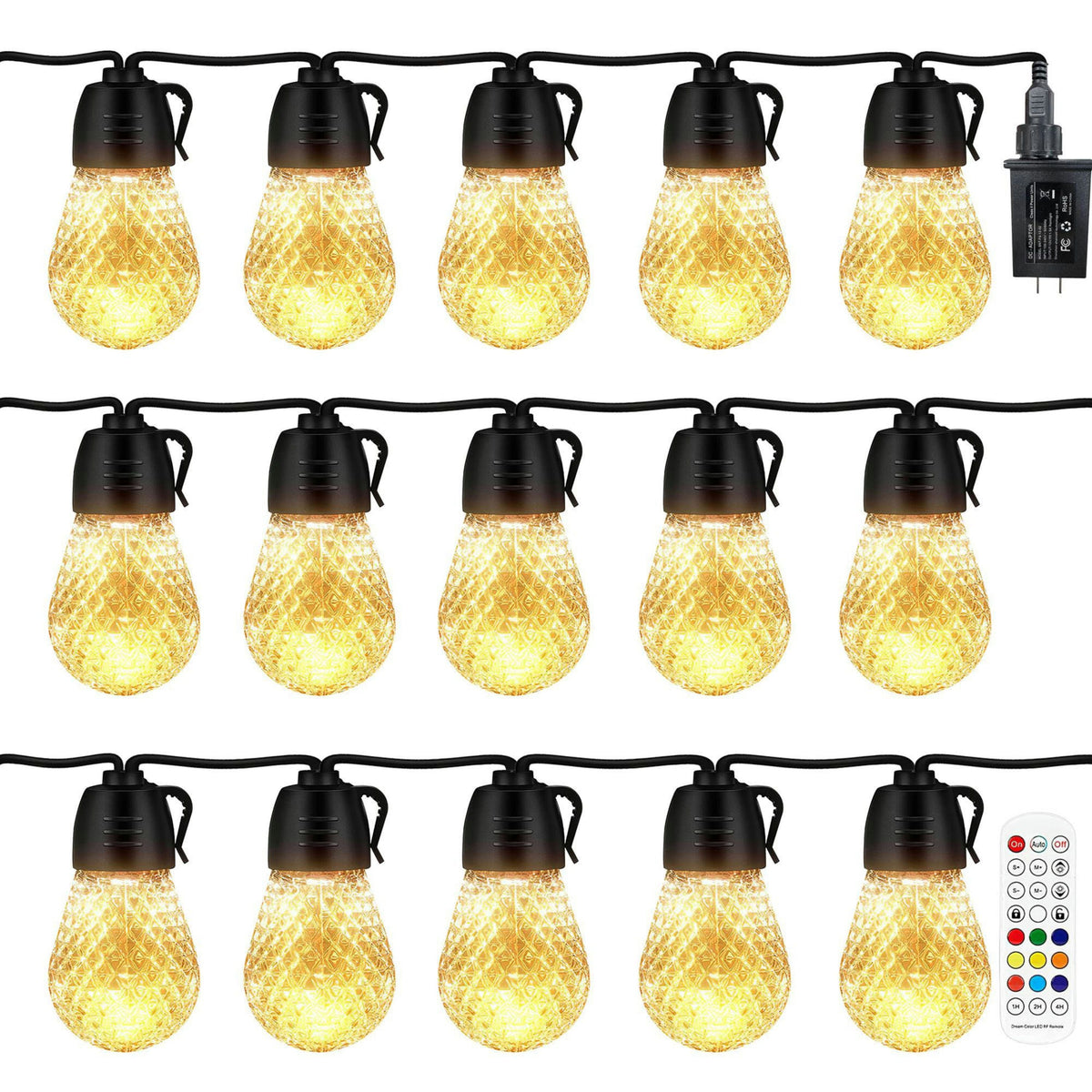 52.5FT Colorful Outdoor String Lights Smart RGB LED Patio Lights IP66 Waterproof Dimmable Hanging Light Bulbs with APP/ Remote Control 15 Bulbs Best Product Finds