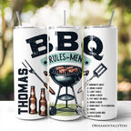 Funny BBQ Rules For Men 20oz Personalized Tumbler With Lid and Stainless Steel Straw, Backyard Grill Guide Humor Gift Cup OrnamentallyYou