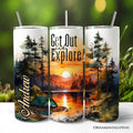 Get Out and Explore 20oz Personalized Tumbler With Lid and Stainless Steel Straw, Forest Camping Adventure Gift Cup OrnamentallyYou