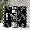 Just A Dad Checkered Lightning 20oz Personalized Tumbler With Lid and Stainless Steel Straw, Sarcastic Father's Day Humor Gift Cup OrnamentallyYou