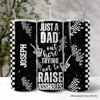 Just A Dad Checkered Lightning 20oz Personalized Tumbler With Lid and Stainless Steel Straw, Sarcastic Father's Day Humor Gift Cup OrnamentallyYou