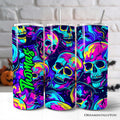 Neon Skull Chaos 20oz Personalized Tumbler With Lid and Stainless Steel Straw, Psychedelic Horror Halloween Gift Cup OrnamentallyYou