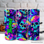 Neon Skull Chaos 20oz Personalized Tumbler With Lid and Stainless Steel Straw, Psychedelic Horror Halloween Gift Cup OrnamentallyYou