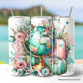 Pink and Teal Wanderlust Girl 20oz Personalized Tumbler With Lid and Stainless Steel Straw, Floral Traveler Adventurer Gift Cup OrnamentallyYou