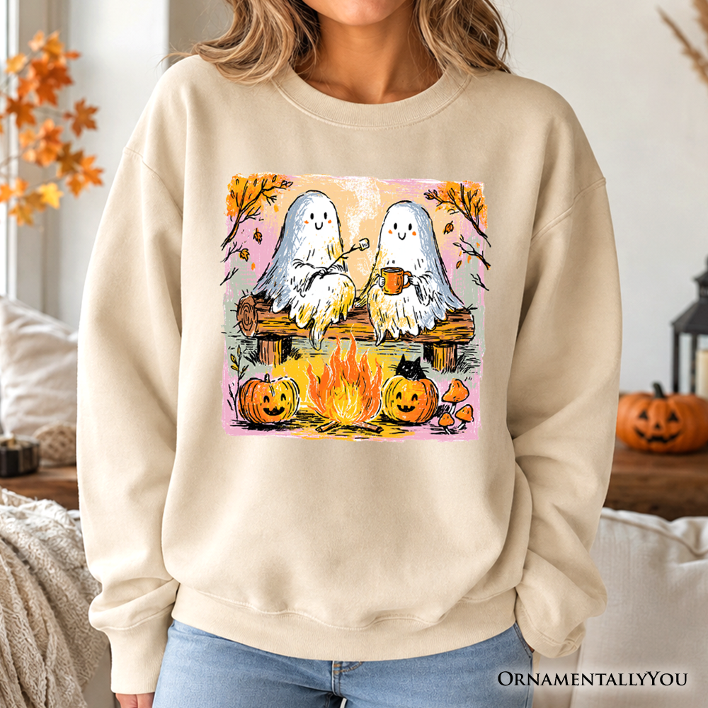Cozy Campfire Ghosts Sweatshirt, Fall Halloween Pumpkin Sweater OrnamentallyYou