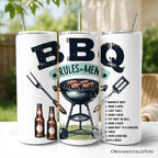 Funny BBQ Rules For Men 20oz Personalized Tumbler With Lid and Stainless Steel Straw, Backyard Grill Guide Humor Gift Cup OrnamentallyYou