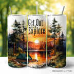 Get Out and Explore 20oz Personalized Tumbler With Lid and Stainless Steel Straw, Forest Camping Adventure Gift Cup OrnamentallyYou