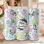 Mom Reminders Butterfly Affirmations 20oz Personalized Tumbler With Lid and Stainless Steel Straw, Encouraging Mom Gift Cup OrnamentallyYou