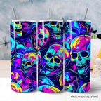 Neon Skull Chaos 20oz Personalized Tumbler With Lid and Stainless Steel Straw, Psychedelic Horror Halloween Gift Cup OrnamentallyYou