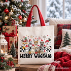 Merry Woofmas Dog Mama Tote Bag, Dogs With Santa Hats Christmas Gift Shopper OrnamentallyYou