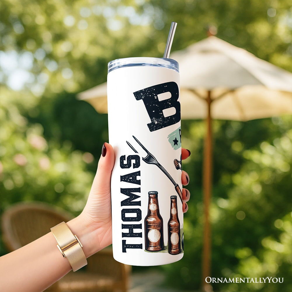 Funny BBQ Rules For Men 20oz Personalized Tumbler With Lid and Stainless Steel Straw, Backyard Grill Guide Humor Gift Cup OrnamentallyYou