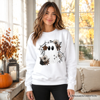Floral Ghost Sweatshirt, Neutral Boho Halloween Spider Web Sweater OrnamentallyYou