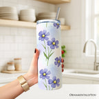 Delicate Blue Wildflowers 20oz Personalized Tumbler With Lid and Stainless Steel Straw, Soft Pastel Floral Pattern Gift Cup OrnamentallyYou