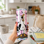 Funny Mom Calling Seagull 20oz Personalized Tumbler With Lid and Stainless Steel Straw, Pink Coastal Bird Gift Cup OrnamentallyYou