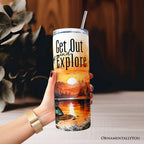 Get Out and Explore 20oz Personalized Tumbler With Lid and Stainless Steel Straw, Forest Camping Adventure Gift Cup OrnamentallyYou