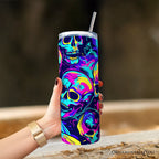 Neon Skull Chaos 20oz Personalized Tumbler With Lid and Stainless Steel Straw, Psychedelic Horror Halloween Gift Cup OrnamentallyYou