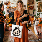 Gothic Ghost with Black Cat Tote Bag, Black Rose Coquette Halloween Gift Shopper OrnamentallyYou