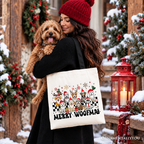 Merry Woofmas Dog Mama Tote Bag, Dogs With Santa Hats Christmas Gift Shopper OrnamentallyYou