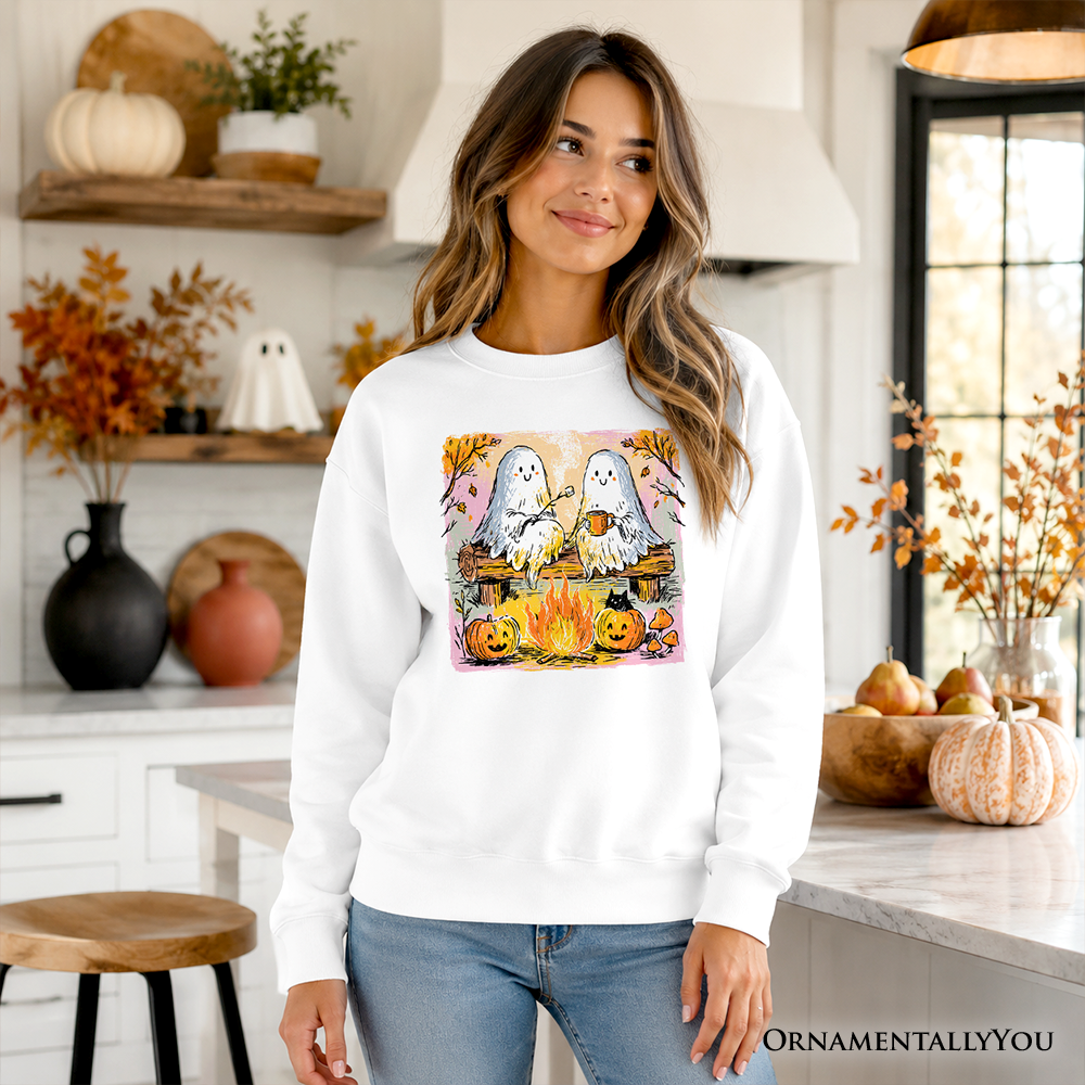 Cozy Campfire Ghosts Sweatshirt, Fall Halloween Pumpkin Sweater OrnamentallyYou