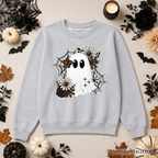 Floral Ghost Sweatshirt, Neutral Boho Halloween Spider Web Sweater OrnamentallyYou