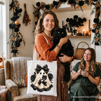 Gothic Ghost with Black Cat Tote Bag, Black Rose Coquette Halloween Gift Shopper OrnamentallyYou