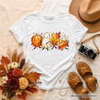 Kids Cute Fall Characters T-Shirt, Pumpkin Ghost Leaf Pie Autumn Youth Tee OrnamentallyYou