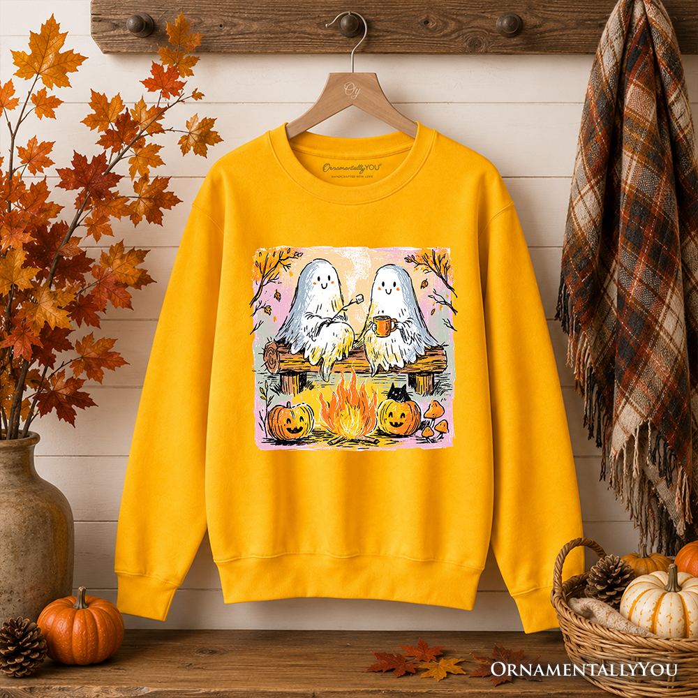 Cozy Campfire Ghosts Sweatshirt, Fall Halloween Pumpkin Sweater OrnamentallyYou
