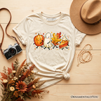 Kids Cute Fall Characters T-Shirt, Pumpkin Ghost Leaf Pie Autumn Youth Tee OrnamentallyYou