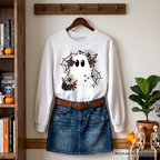Floral Ghost Sweatshirt, Neutral Boho Halloween Spider Web Sweater OrnamentallyYou