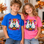 Kids Trick or Treat Geese T-Shirt, Colorful Halloween Ghost Costume Youth Tee OrnamentallyYou