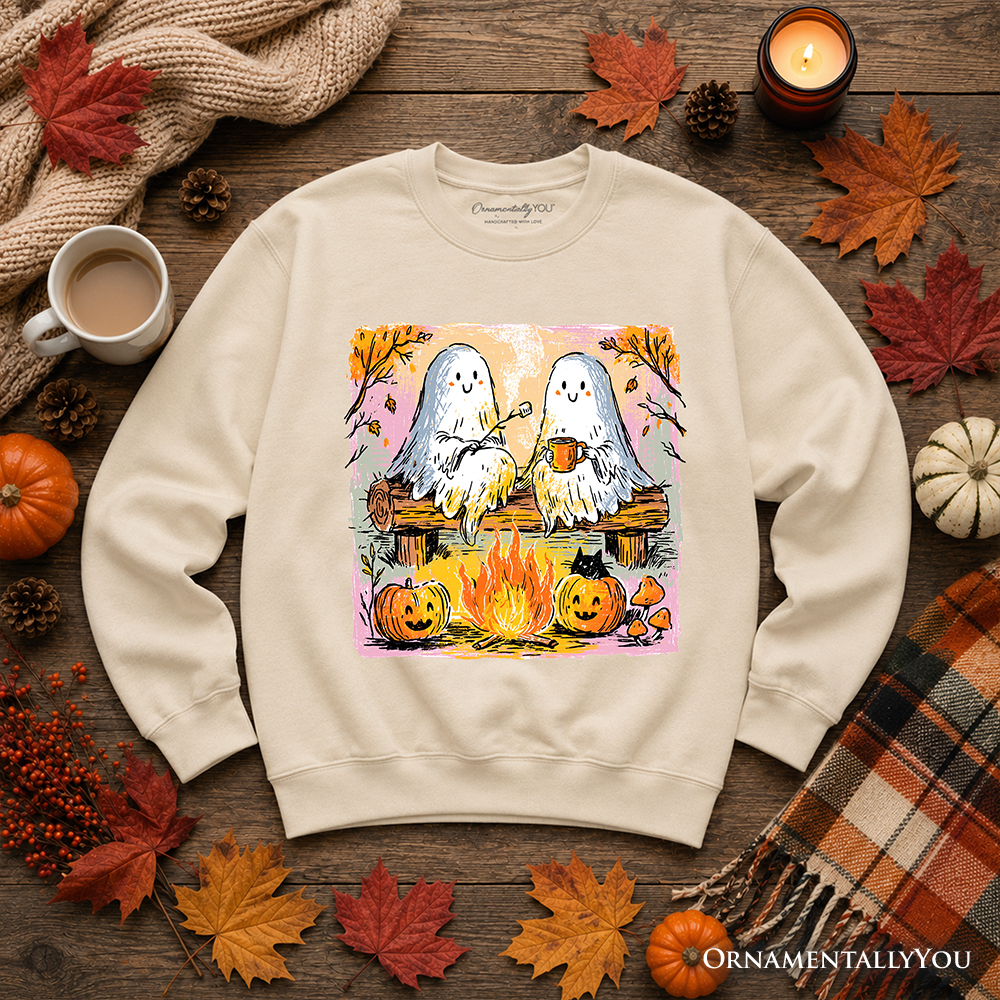 Cozy Campfire Ghosts Sweatshirt, Fall Halloween Pumpkin Sweater OrnamentallyYou