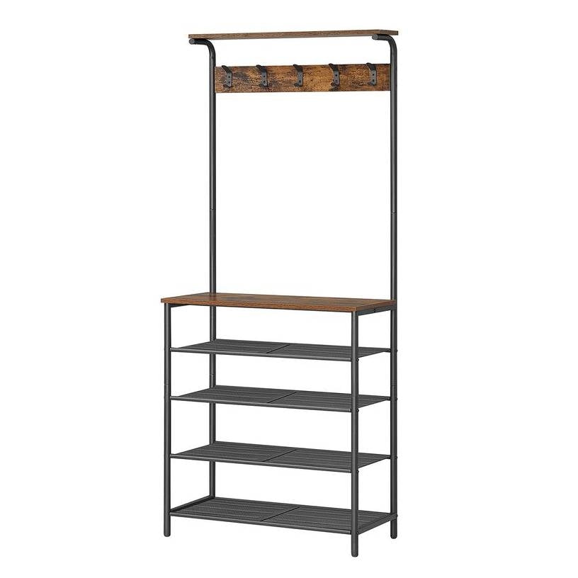 Modern Industrial Style Hall Tree Coat Rack Entryway Shoe Rack with 4 Shelves HomePacific