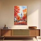 Rustic Red Barn And Tractor In Fall Landscape Framed Canvas Print Autumn Farmhouse Wall Art Seasonal Country Decor Holiday Wall Art NuevArt