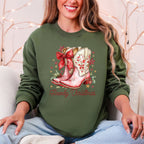 Howdy Christmas Cowboy Boots Santa Western Country Holiday Style Graphic Sweatshirt