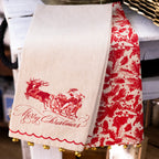 Yuletide Santa on Sleigh Towel with Brass Bells