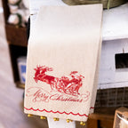 Yuletide Santa on Sleigh Towel with Brass Bells